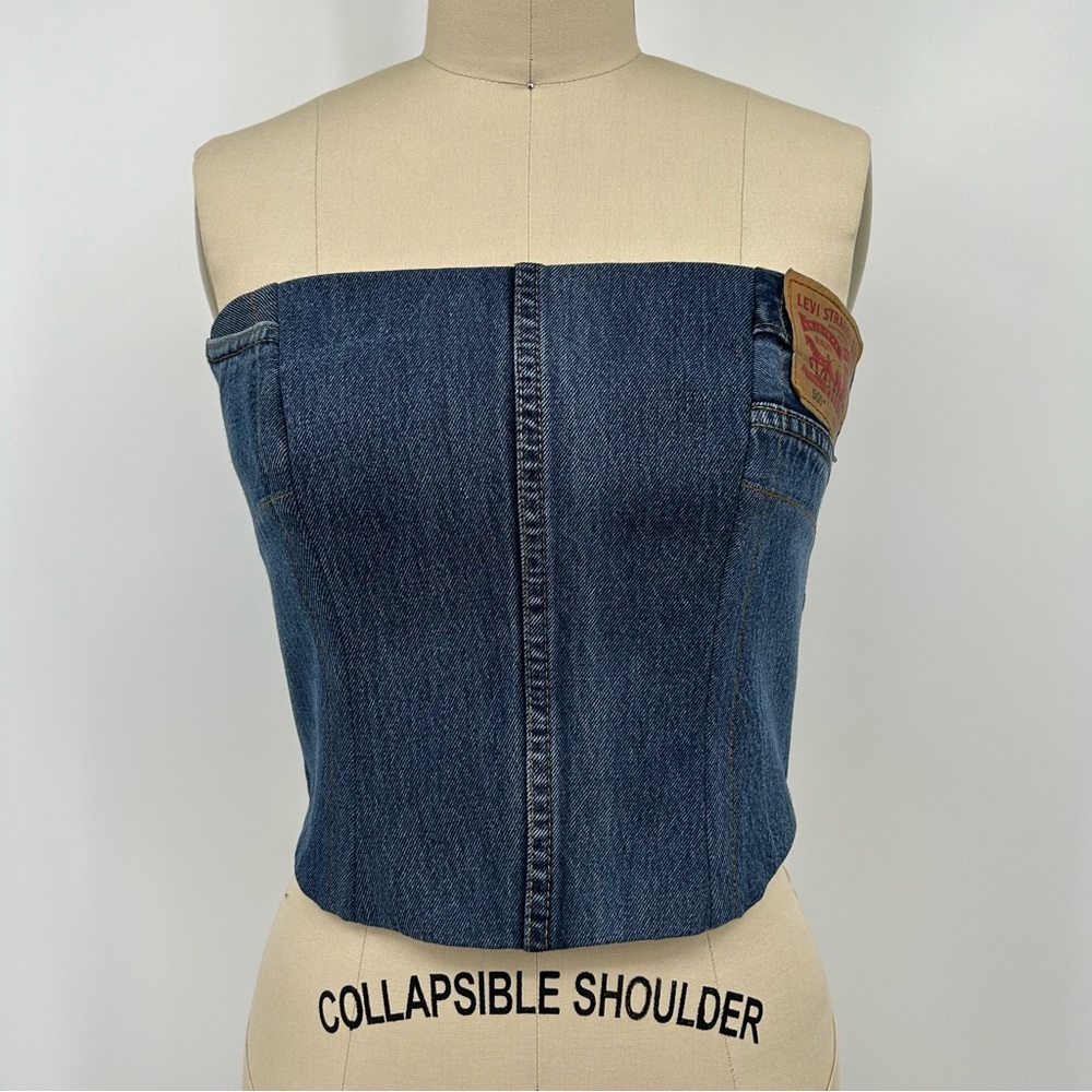 Reworked Levi's Patchwork Denim Corset Size Small - Medium Wash Denim